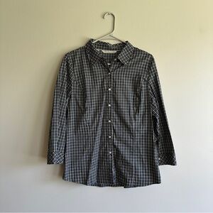Cutter & Buck Navy and Tan Plaid Button Down Shirt Medium